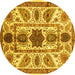 Round Abstract Yellow Modern Rug, abs3376yw