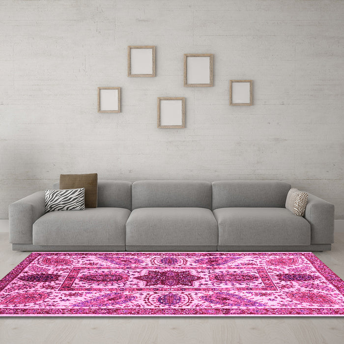 Machine Washable Abstract Pink Modern Rug in a Living Room, wshabs3376pnk