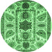 Round Machine Washable Abstract Emerald Green Modern Area Rugs, wshabs3376emgrn