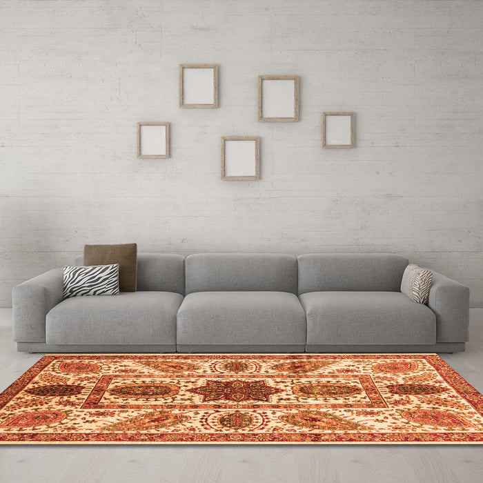 Machine Washable Abstract Orange Modern Area Rugs in a Living Room, wshabs3376org