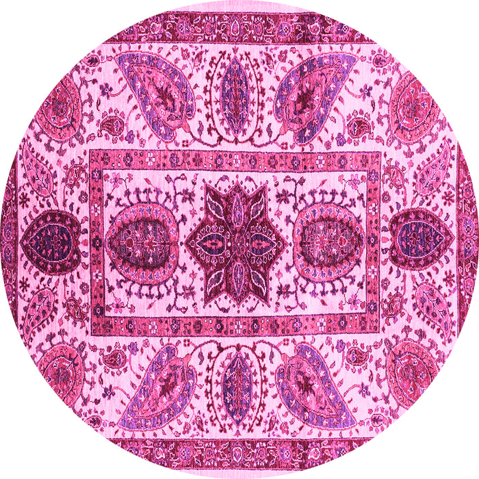 Round Machine Washable Abstract Pink Modern Rug, wshabs3376pnk
