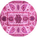 Round Machine Washable Abstract Pink Modern Rug, wshabs3376pnk