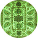 Round Machine Washable Abstract Green Modern Area Rugs, wshabs3376grn