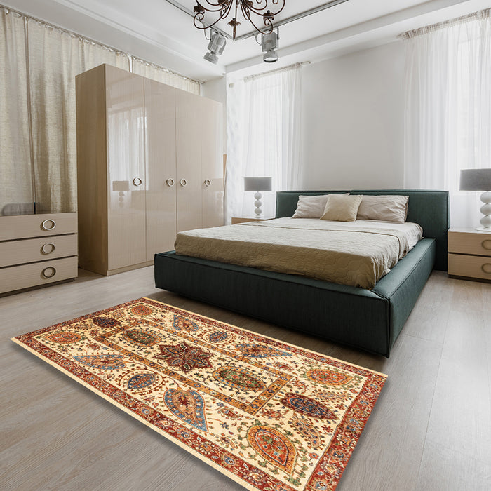Abstract Yellow Modern Rug in a Bedroom, abs3376