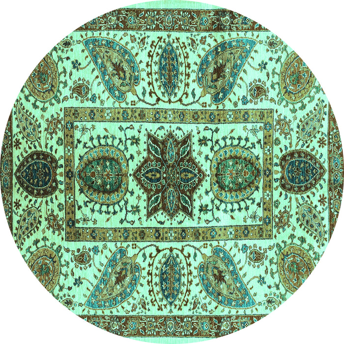 Round Machine Washable Abstract Turquoise Modern Area Rugs, wshabs3376turq