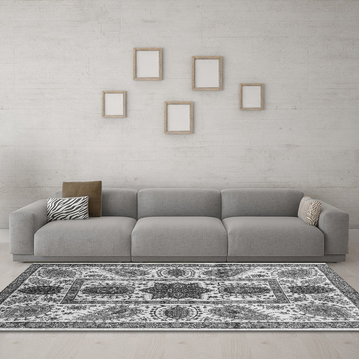 Machine Washable Abstract Gray Modern Rug in a Living Room,, wshabs3376gry