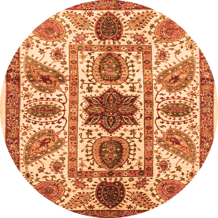 Round Machine Washable Abstract Orange Modern Area Rugs, wshabs3376org