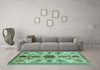 Machine Washable Abstract Turquoise Modern Rug, wshabs3376turq