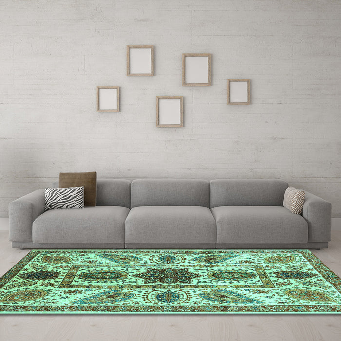 Machine Washable Abstract Turquoise Modern Area Rugs in a Living Room,, wshabs3376turq