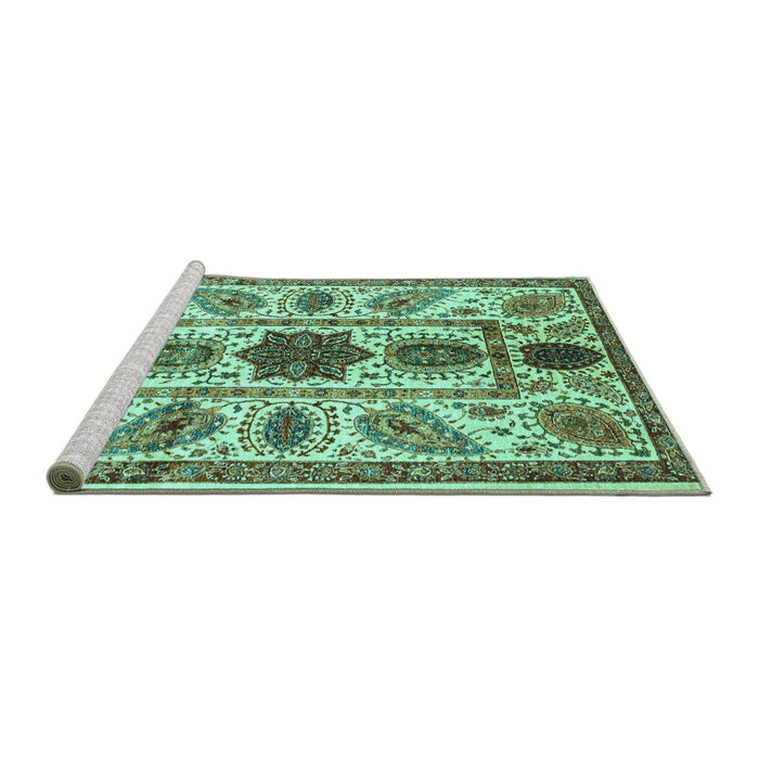 Sideview of Machine Washable Abstract Turquoise Modern Area Rugs, wshabs3376turq
