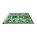 Sideview of Machine Washable Abstract Turquoise Modern Area Rugs, wshabs3376turq