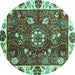 Round Abstract Turquoise Modern Rug, abs3377turq