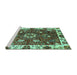 Sideview of Machine Washable Abstract Turquoise Modern Area Rugs, wshabs3377turq