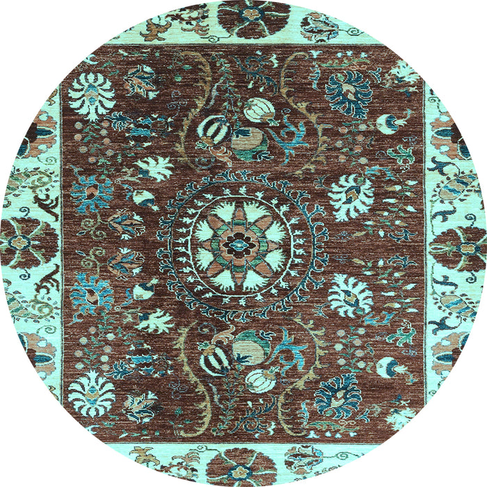 Round Machine Washable Abstract Light Blue Modern Rug, wshabs3377lblu