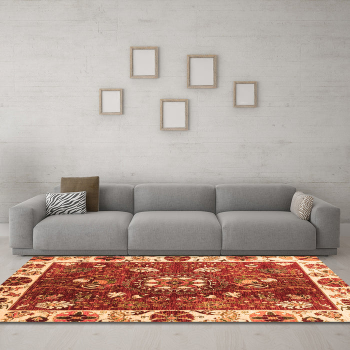 Machine Washable Abstract Orange Modern Area Rugs in a Living Room, wshabs3377org