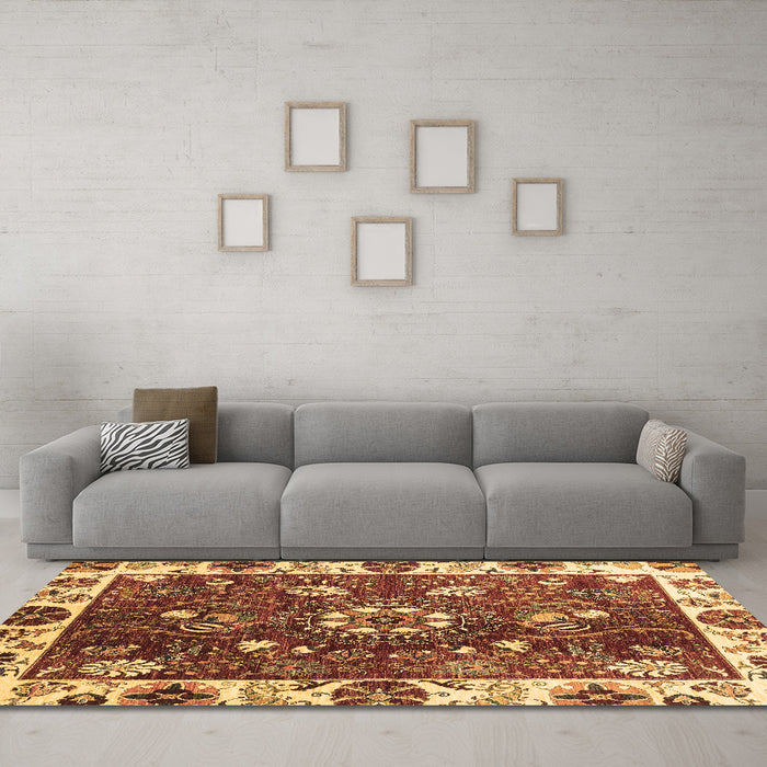 Machine Washable Abstract Brown Modern Rug in a Living Room,, wshabs3377brn
