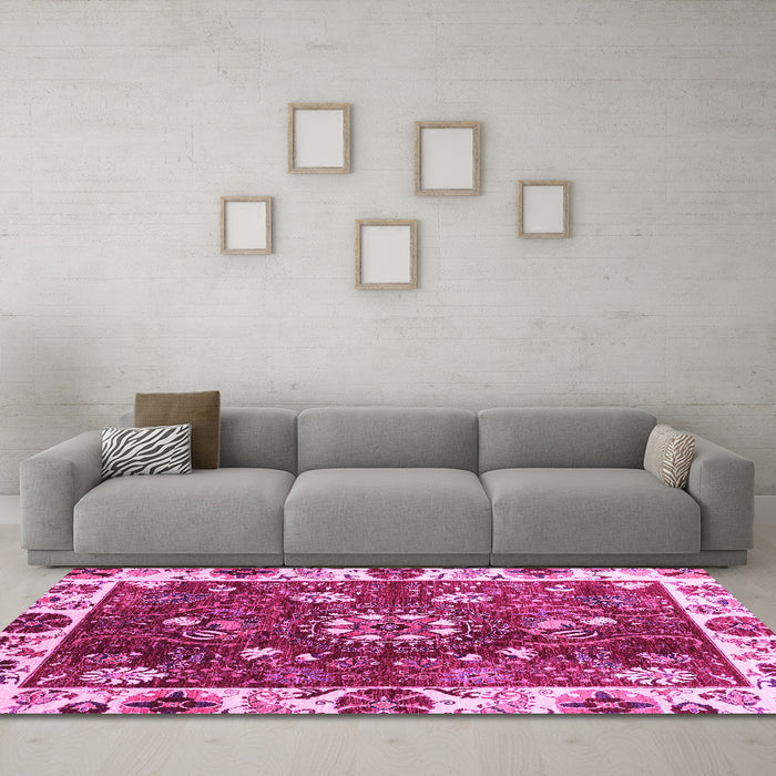 Machine Washable Abstract Pink Modern Rug in a Living Room, wshabs3377pnk