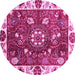 Round Machine Washable Abstract Pink Modern Rug, wshabs3377pnk