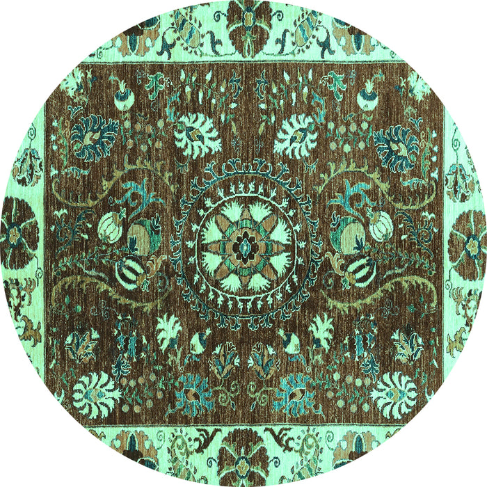 Round Machine Washable Abstract Turquoise Modern Area Rugs, wshabs3377turq