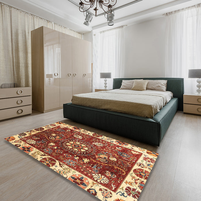 Abstract Red Modern Rug in a Bedroom, abs3377