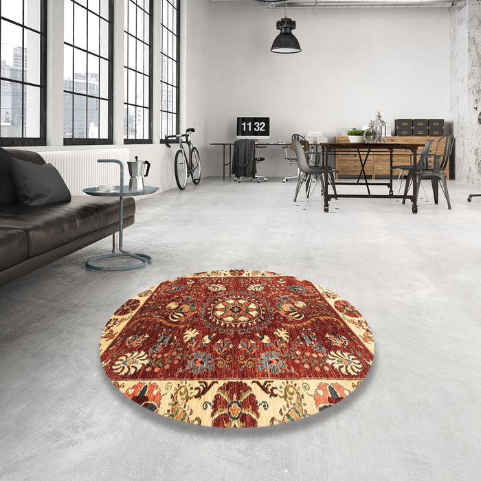 Round Abstract Red Modern Rug in a Office, abs3377