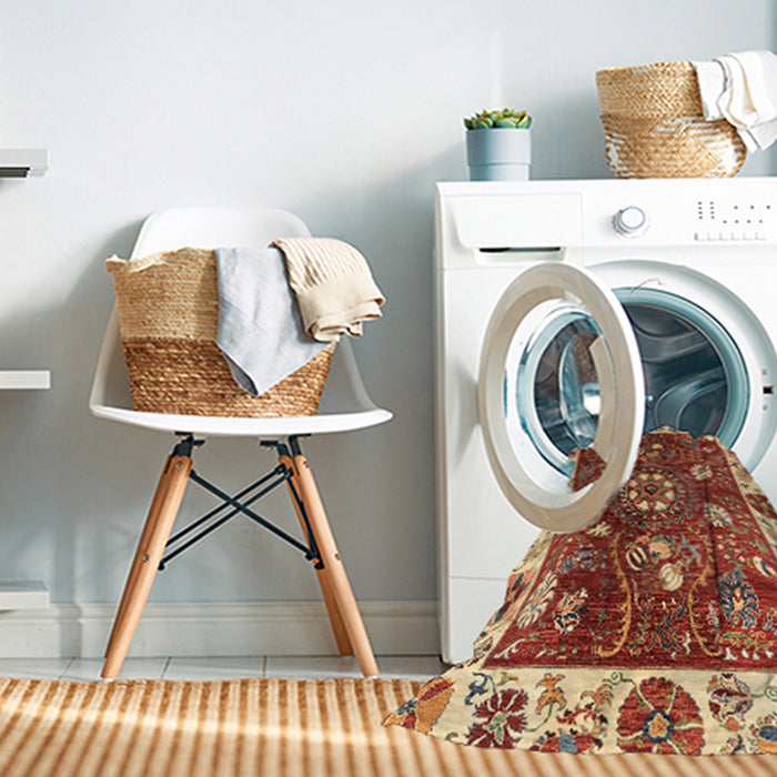 Machine Washable Abstract Tomato Red Rug in a Washing Machine, wshabs3377