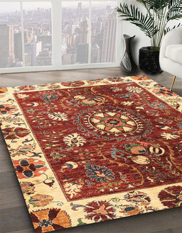 Machine Washable Abstract Tomato Red Rug in a Family Room, wshabs3377