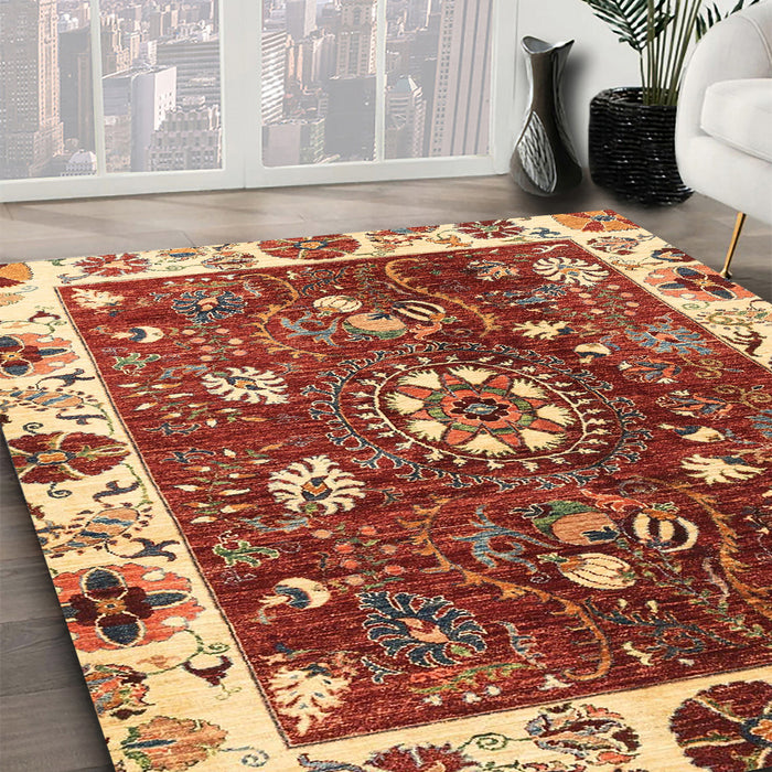 Machine Washable Abstract Tomato Red Rug in a Family Room, wshabs3377