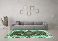 Machine Washable Abstract Turquoise Modern Rug, wshabs3377turq