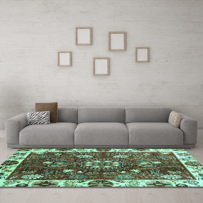 Machine Washable Abstract Turquoise Modern Area Rugs in a Living Room,, wshabs3377turq