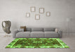 Machine Washable Abstract Green Modern Area Rugs in a Living Room,, wshabs3377grn