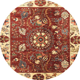 Round Machine Washable Abstract Tomato Red Rug, wshabs3377