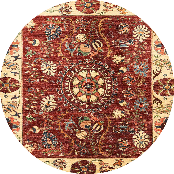 Round Machine Washable Abstract Tomato Red Rug, wshabs3377