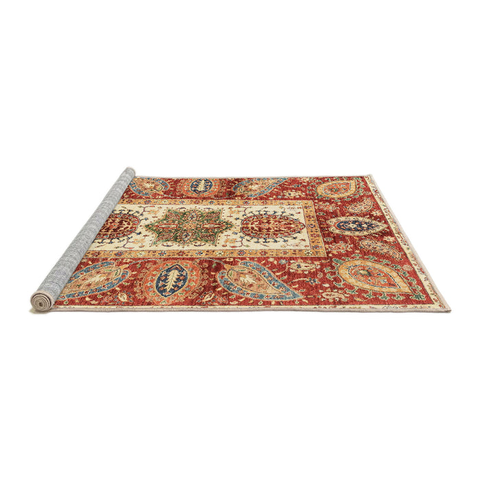 Sideview of Machine Washable Abstract Red Rug, wshabs3378