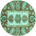 Round Machine Washable Abstract Turquoise Modern Area Rugs, wshabs3378turq