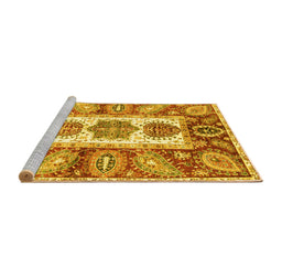 Sideview of Machine Washable Abstract Yellow Modern Rug, wshabs3378yw