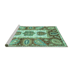 Sideview of Machine Washable Abstract Turquoise Modern Area Rugs, wshabs3378turq