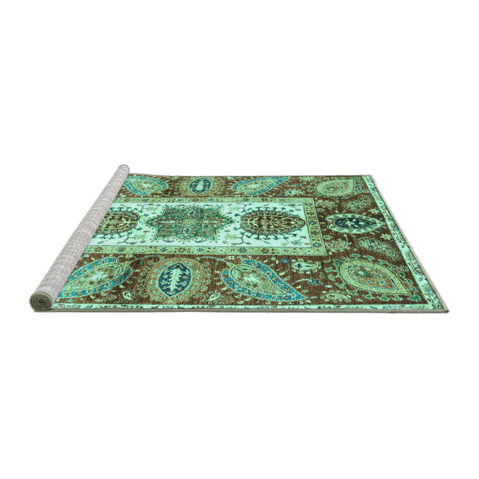 Sideview of Machine Washable Abstract Turquoise Modern Area Rugs, wshabs3378turq