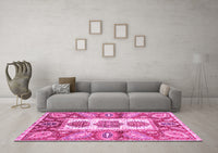 Machine Washable Abstract Pink Modern Rug, wshabs3378pnk