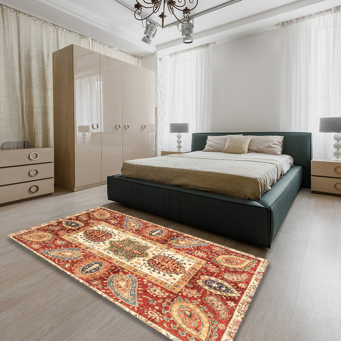 Abstract Red Modern Rug in a Bedroom, abs3378