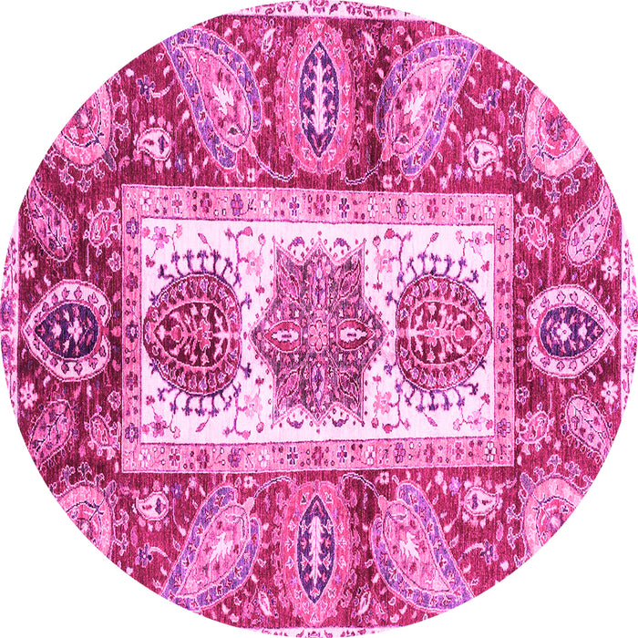 Round Machine Washable Abstract Pink Modern Rug, wshabs3378pnk