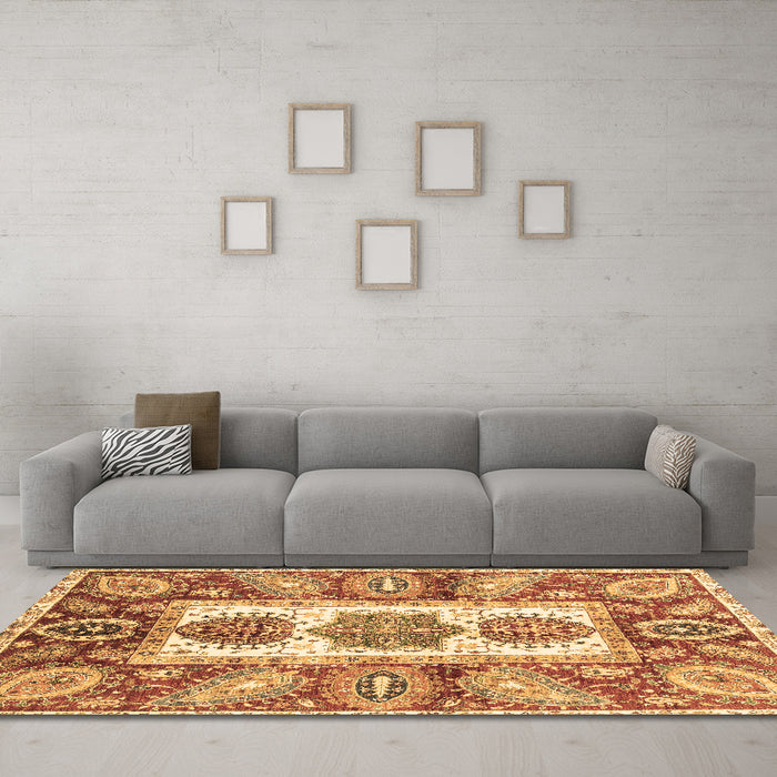 Machine Washable Abstract Brown Modern Rug in a Living Room,, wshabs3378brn