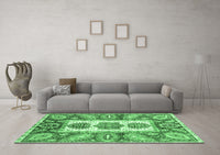 Machine Washable Abstract Emerald Green Modern Rug, wshabs3378emgrn