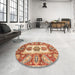 Round Machine Washable Abstract Red Rug in a Office, wshabs3378