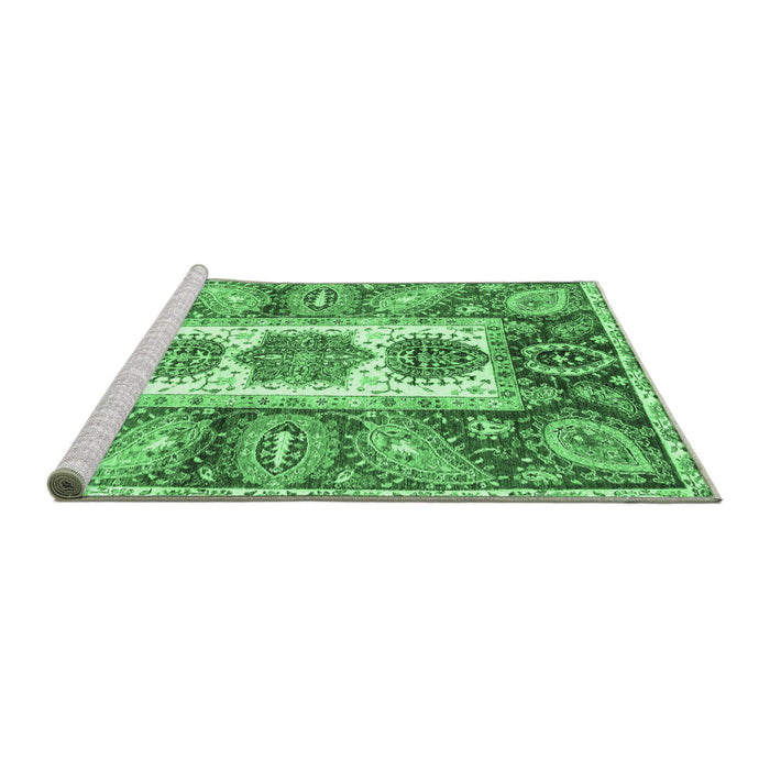 Sideview of Machine Washable Abstract Emerald Green Modern Area Rugs, wshabs3378emgrn