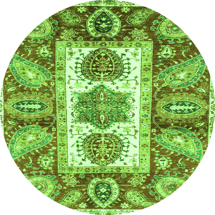 Round Machine Washable Abstract Green Modern Area Rugs, wshabs3378grn
