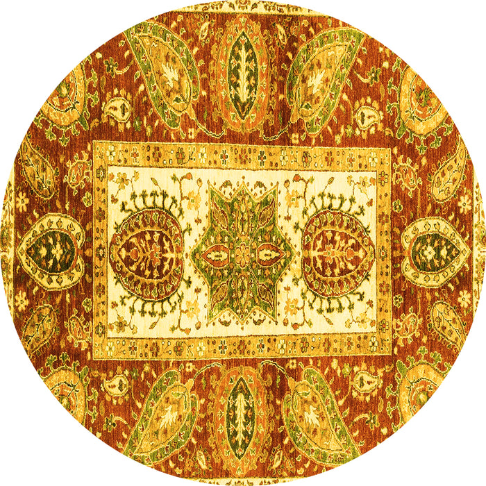 Round Abstract Yellow Modern Rug, abs3378yw