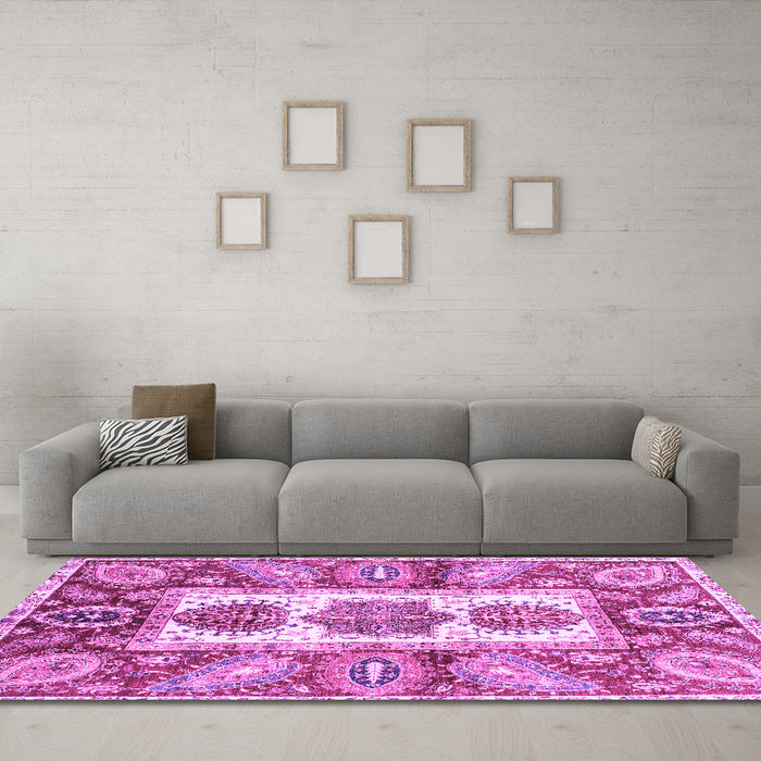 Machine Washable Abstract Purple Modern Area Rugs in a Living Room, wshabs3378pur