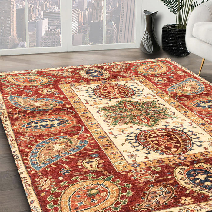 Machine Washable Abstract Red Rug in a Family Room, wshabs3378