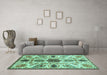 Machine Washable Oriental Turquoise Modern Area Rugs in a Living Room,, wshabs3379turq